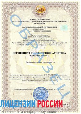 Образец сертификата соответствия аудитора №ST.RU.EXP.00006030-1 Урень Сертификат ISO 27001